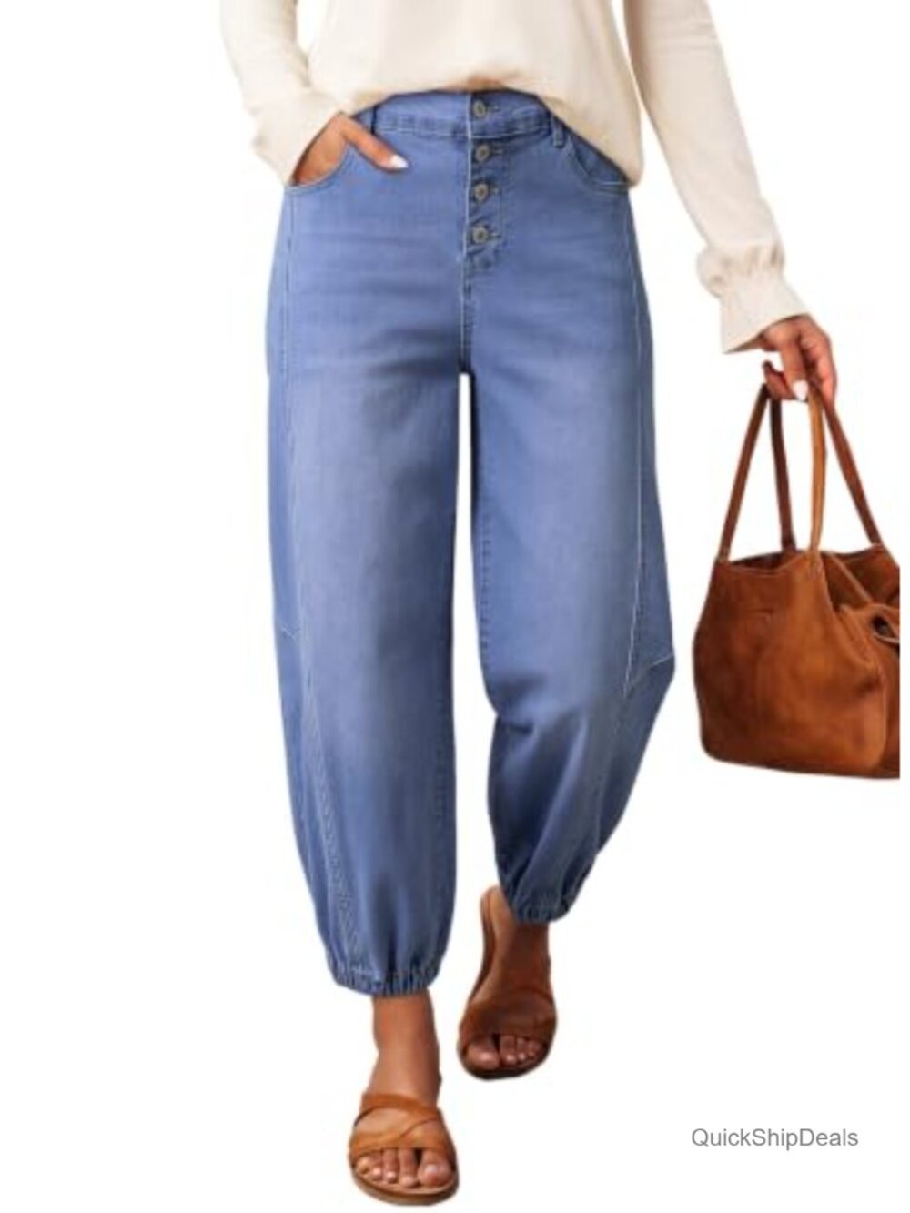 Wide Leg Harem Jeans for Women Baggy Denim Pants High Rise with Pockets